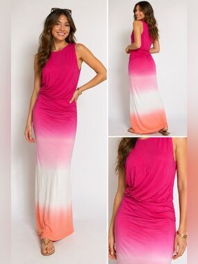 Young Fabulous & Broke Dress (XS) Pink Tie Dye Ruched Draping Maxi Mermaid